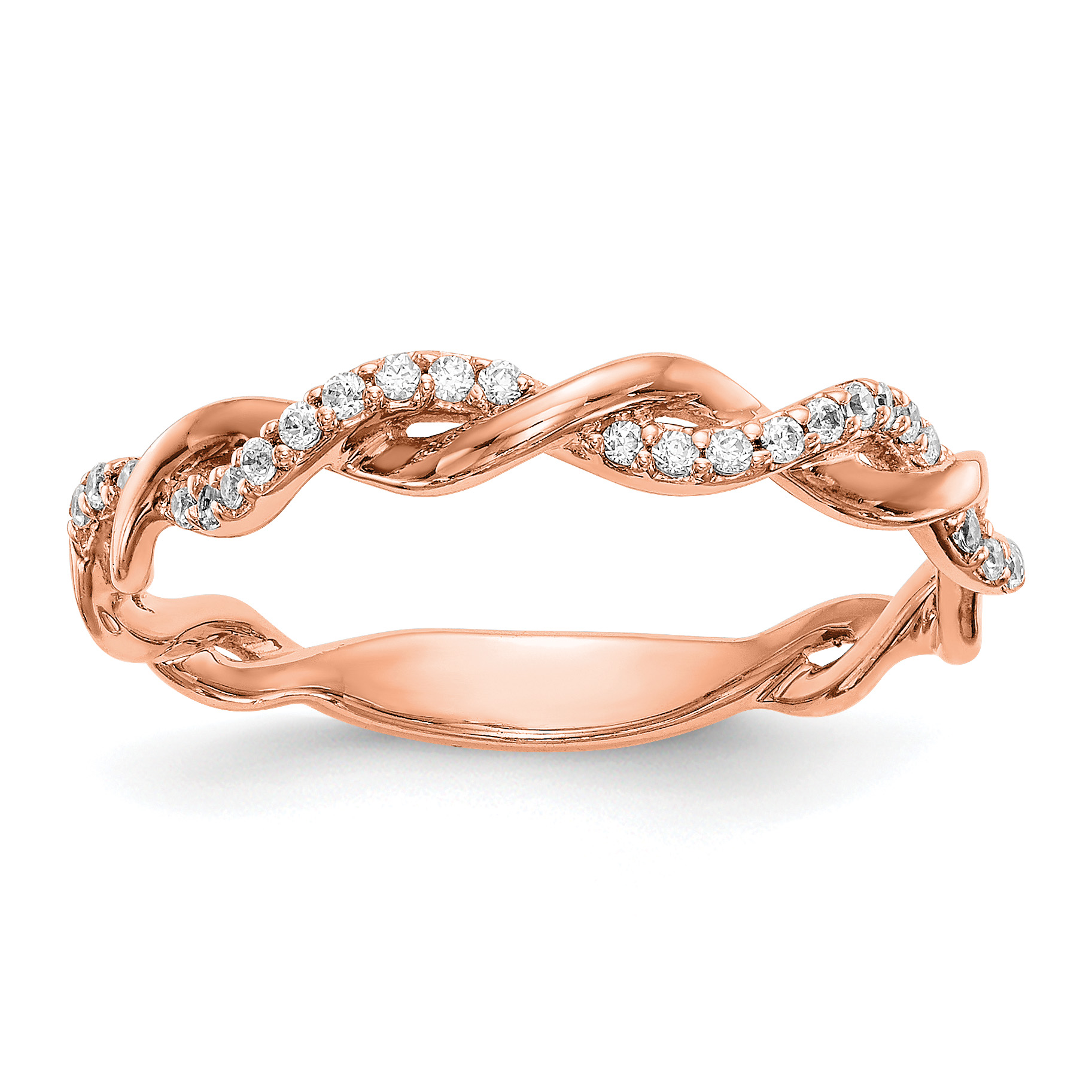 14k Rose Gold 1/8 carat Lab Grown Diamond VS/SI+ G+ Complete Criss Cross Wedding Band (RM2576B-012-RLG)