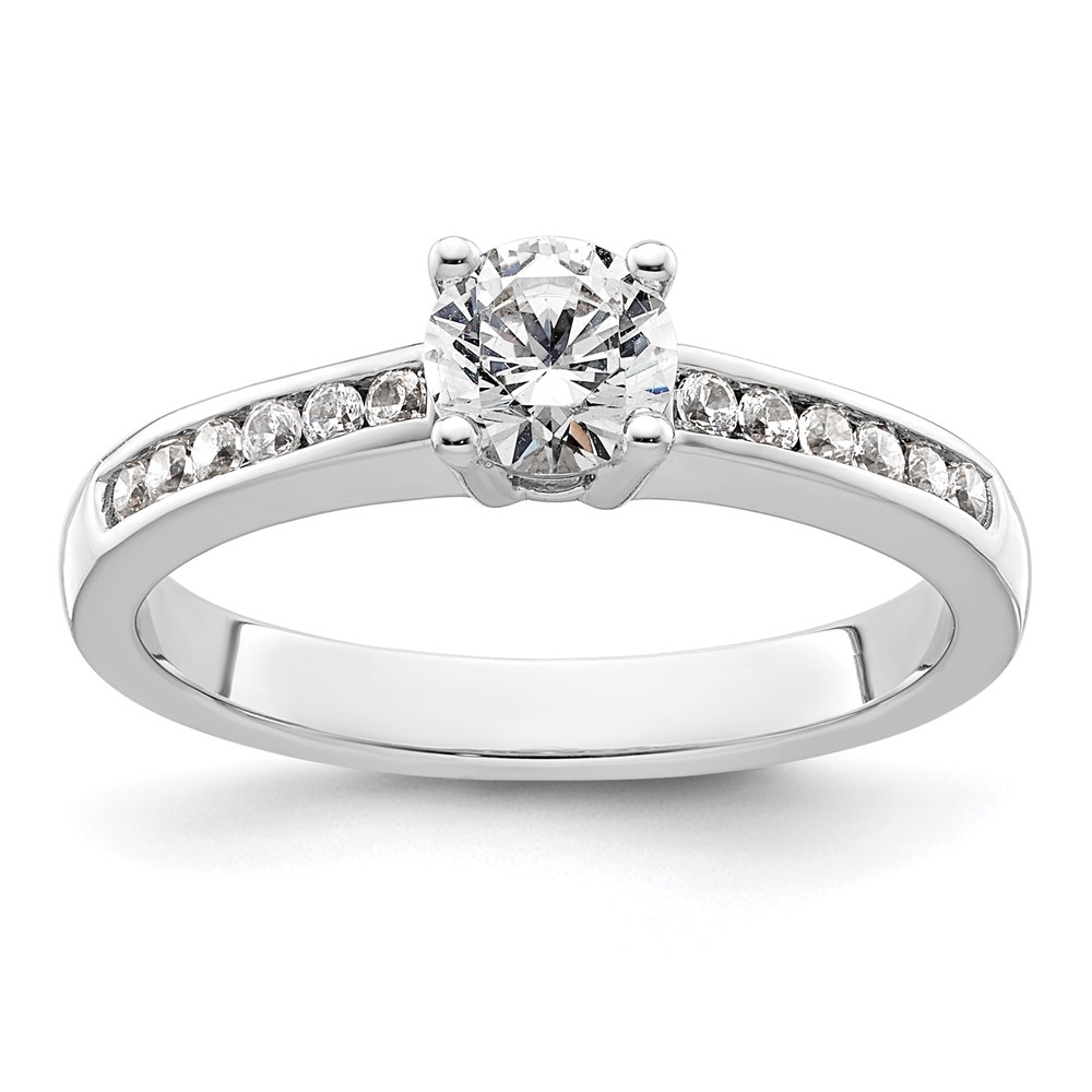 14K White Gold 0.75 Carat Lab Grown Diamond VS SI+ G+ Round Complete Channel Set Shared Prong Engagement Ring
