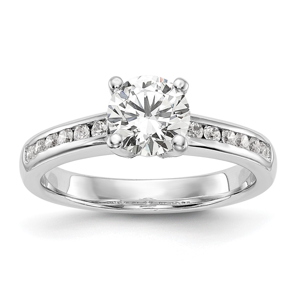 14K White Gold 0.25 Carat Lab Grown Diamond VS SI+ G+ 1 Carat Center Round Semi Mount Channel Set Shared Prong Engagement Ring