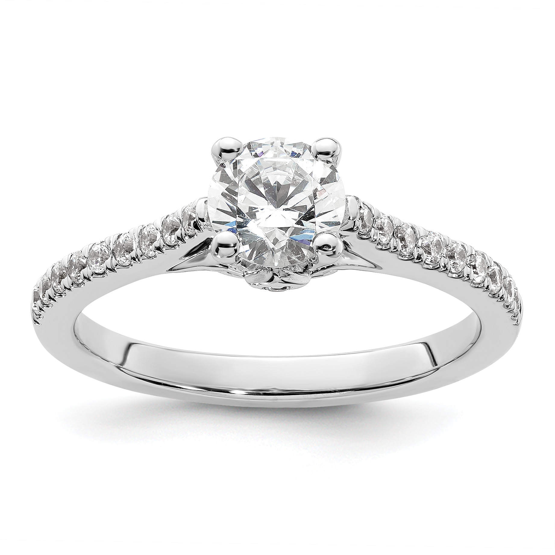 14k White Gold 1/4 carat Lab Grown Diamond VS/SI+ G+ 3/4 carat Center Round Semi Mount Engagement Ring (RM2591E-075-WLG)