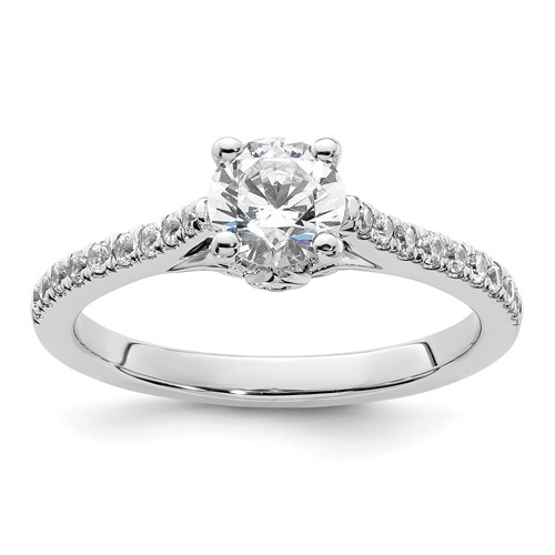 14K White Gold 0.25 Carat Lab Grown Diamond VS SI+ G+ 0.75 Carat Center Round Semi Mount Engagement Ring