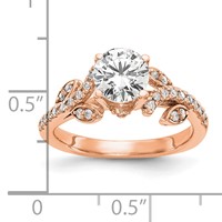 14K Rose Gold 0.38 Carat Lab Grown Diamond VS SI+ G+ 0.75 Carat Center Round Semi Mount Channel Set Shared Prong Engagement Ring view 4
