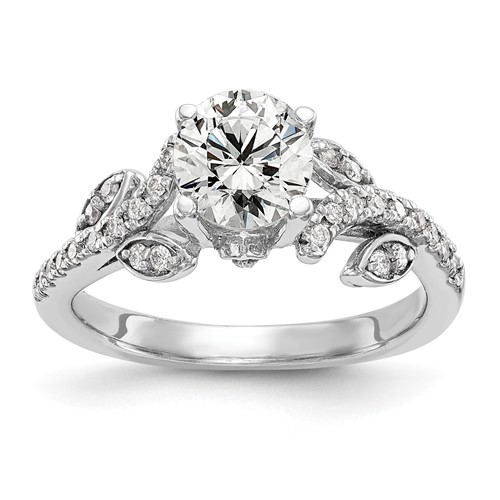 14K White Gold 0.38 Carat Lab Grown Diamond VS SI+ G+ 0.75 Carat Center Round Semi Mount Channel Set Shared Prong Engagement Ring
