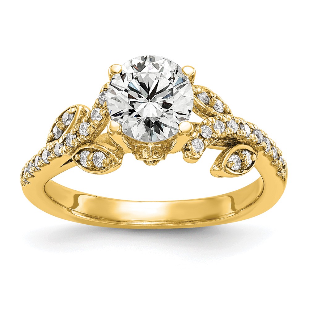 14K Yellow Gold 0.38 Carat Lab Grown Diamond VS SI+ G+ 0.75 Carat Center Round Semi Mount Channel Set Shared Prong Engagement Ring