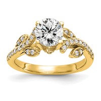14K Yellow Gold 0.38 Carat Lab Grown Diamond VS SI+ G+ 0.75 Carat Center Round Semi Mount Channel Set Shared Prong Engagement Ring view 1