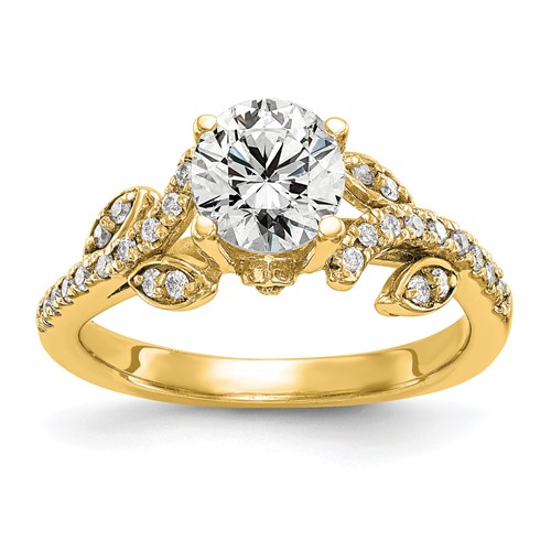 14K Yellow Gold 0.38 Carat Lab Grown Diamond VS SI+ G+ 0.75 Carat Center Round Semi Mount Channel Set Shared Prong Engagement Ring