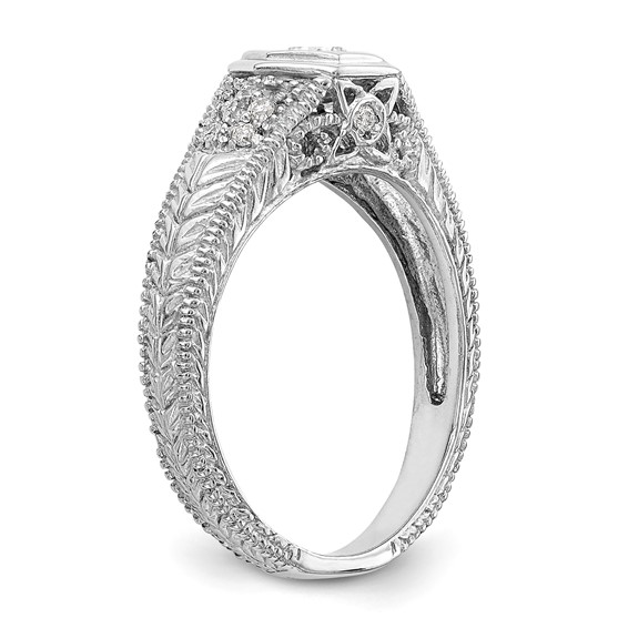 14K White Gold Hexagon Bezel Engagement Ring Mounting