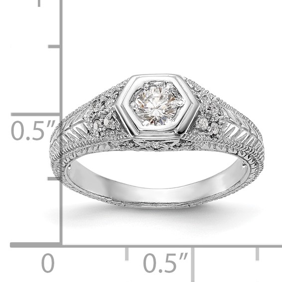 14K White Gold Hexagon Bezel Engagement Ring Mounting