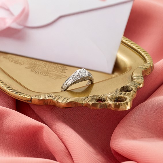 14K White Gold Hexagon Bezel Engagement Ring Mounting