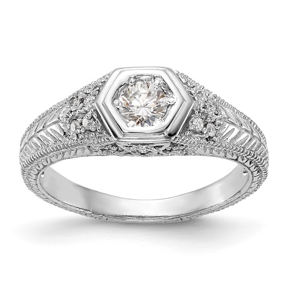 14K White Gold Hexagon Bezel Engagement Ring Mounting