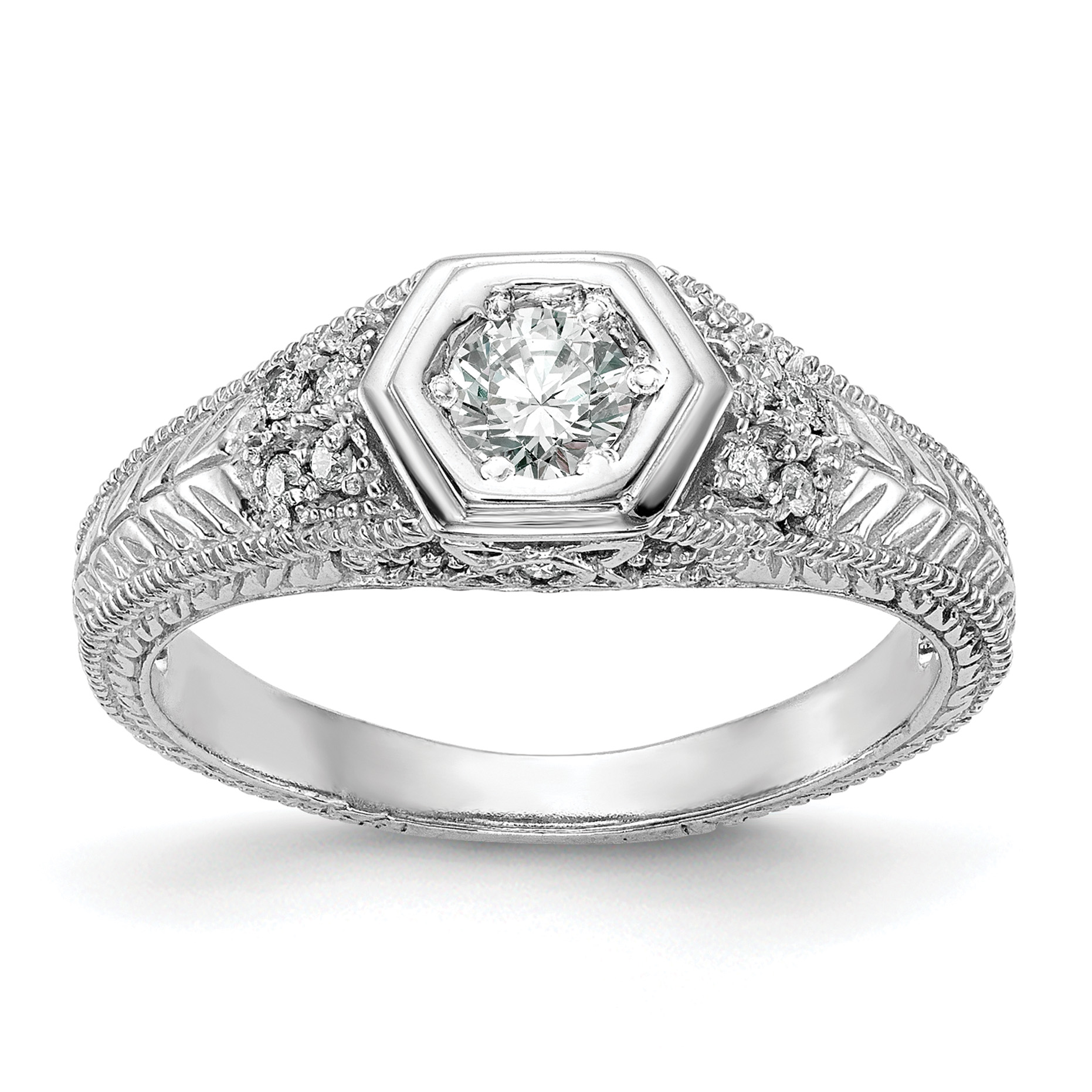 14k White Gold 1/5 carat Lab Grown Diamond VS/SI+ G+ Round Complete Shared Prong Engagement Ring (RM2628E-020-CWLG)