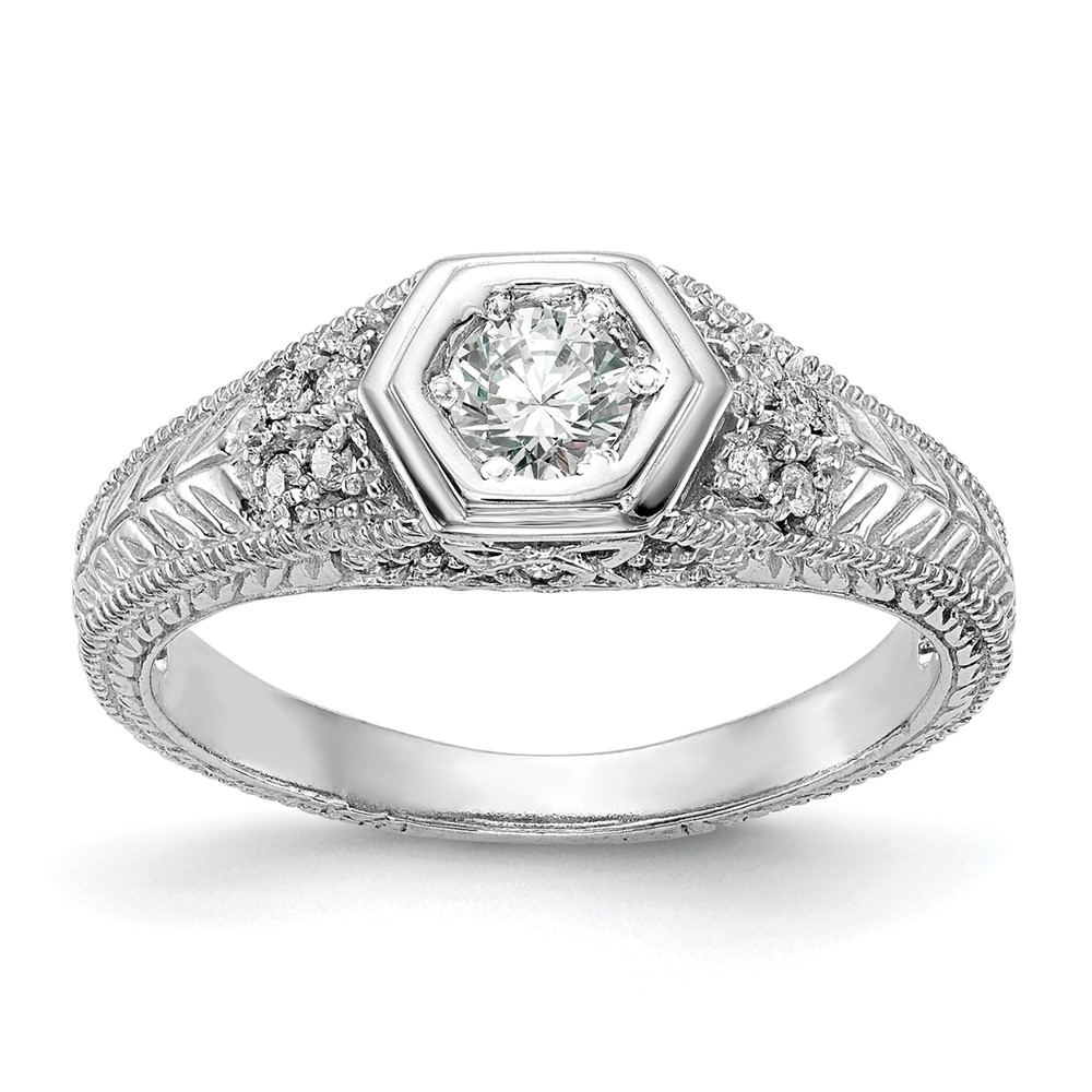 14K White Gold 0.20 Carat Lab Grown Diamond VS SI+ G+ Round Complete Shared Prong Engagement Ring