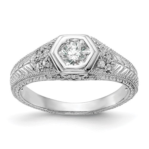 14K White Gold 0.20 Carat Lab Grown Diamond VS SI+ G+ Round Complete Shared Prong Engagement Ring