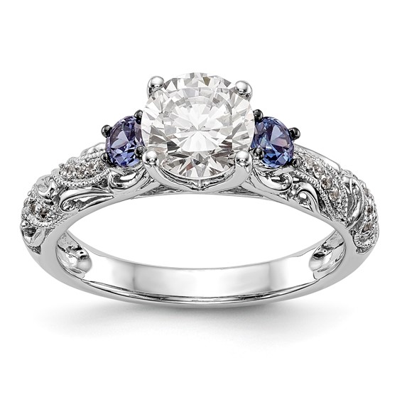 Blue & White Diamond Semi-mount Engagement Rings