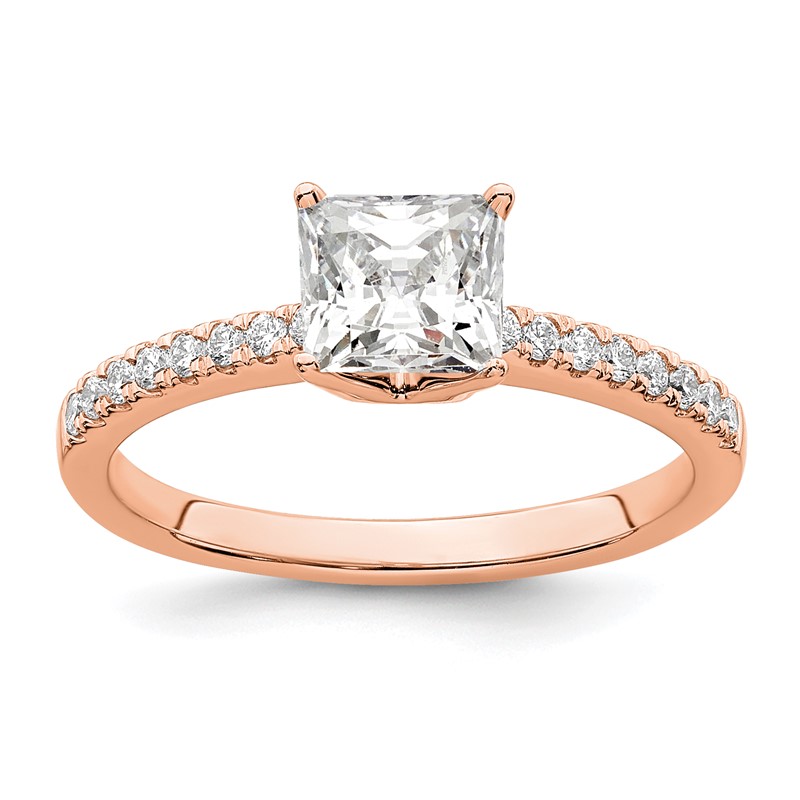 True Origin 14K Rose Gold 1/6 carat Lab Grown Diamond VS  D E F Semi Mount Princess Engagement Ring