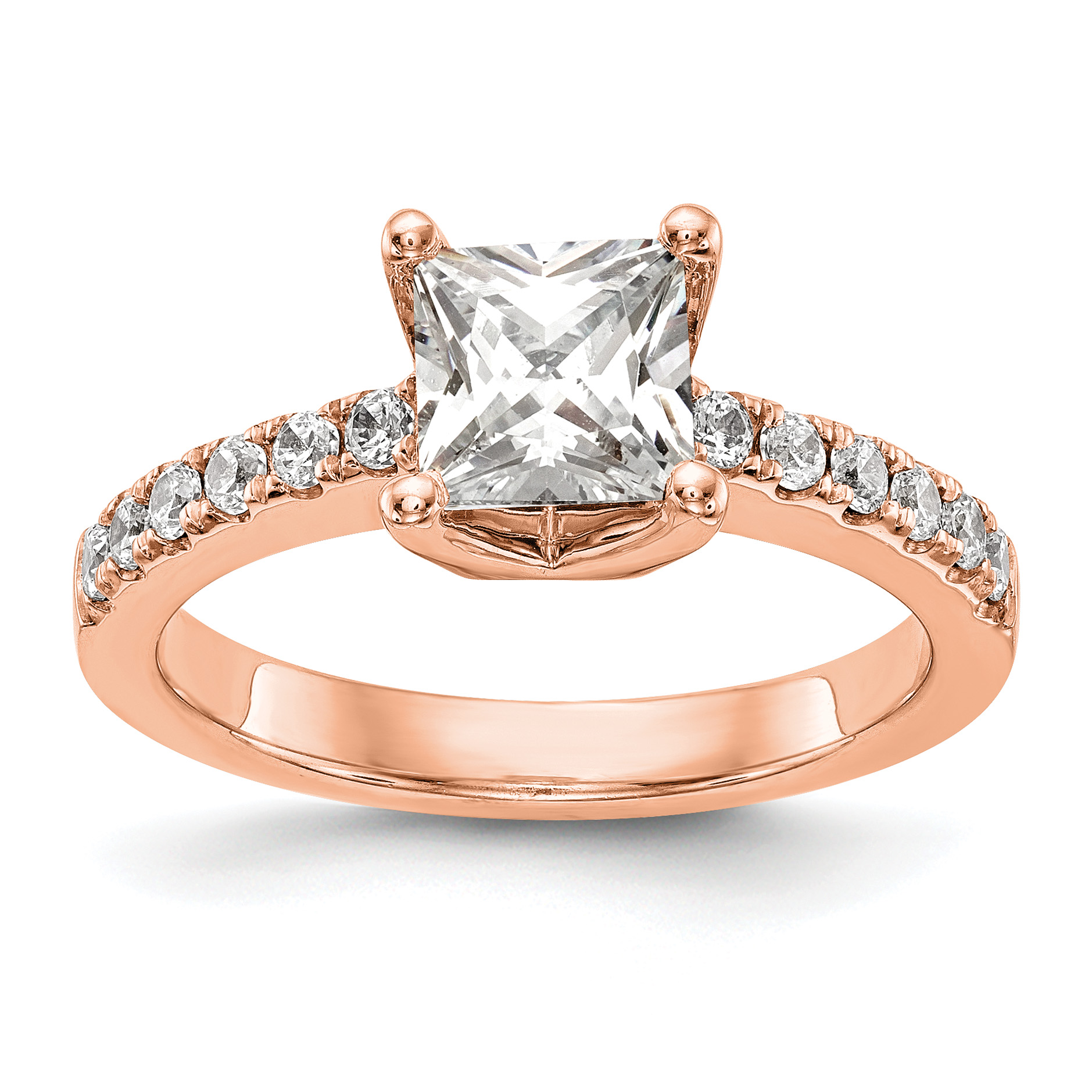 True Origin 14K Rose Gold 1/5 carat Lab Grown Diamond VS  D E F  Semi Mount Princess Engagement Ring (RM2636E-100-RLD)