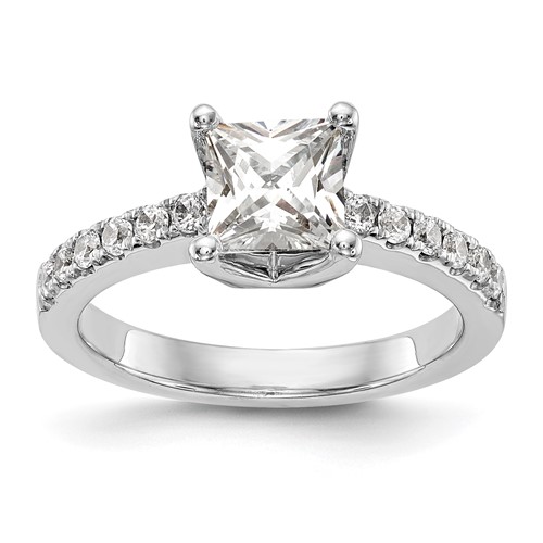14K White Gold 0.20 Carat Lab Grown Diamond VS SI+ G+ Princess 1 Carat Center Semi Mount Engagement Ring