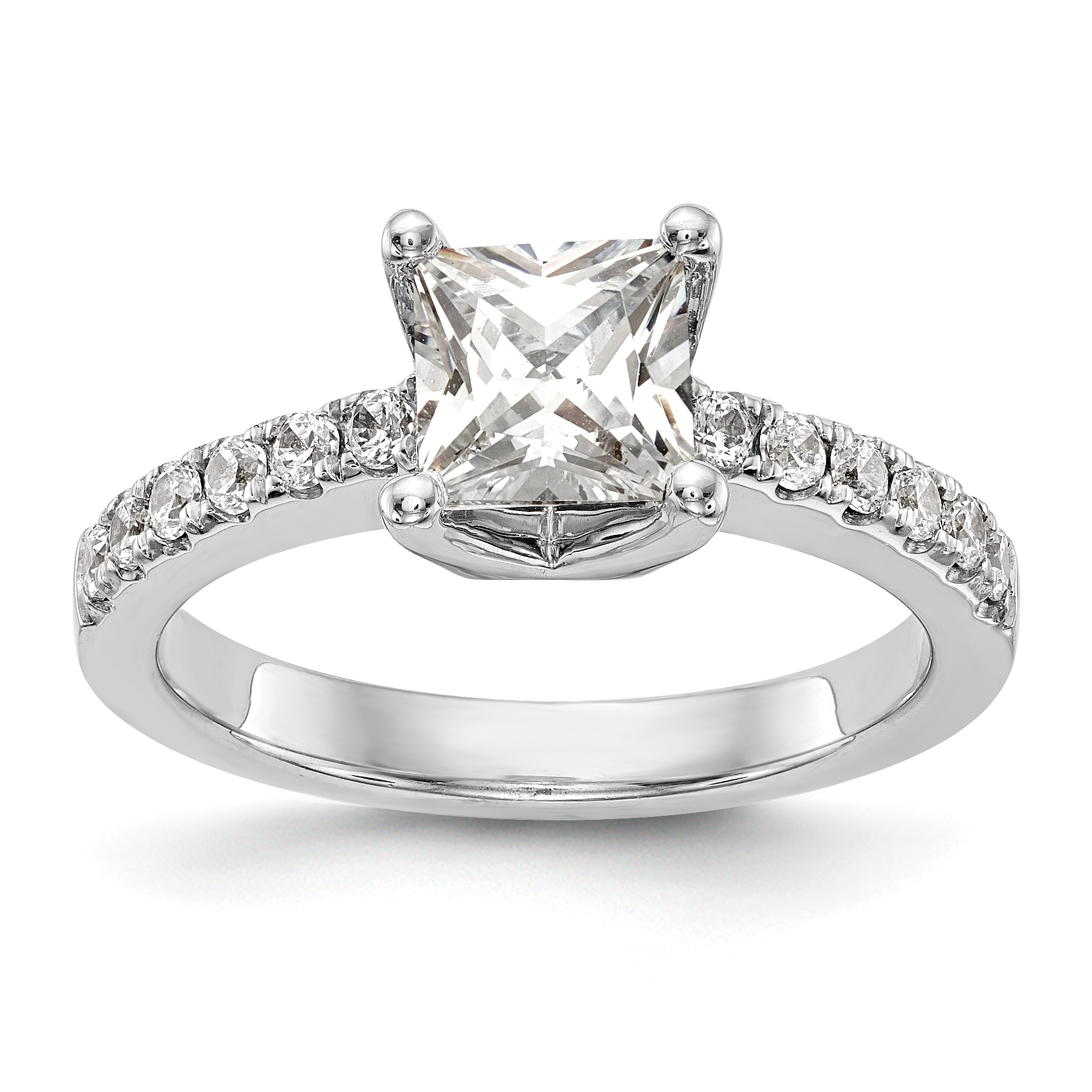 True Origin 14K White Gold 1/5 carat Lab Grown Diamond VS  D E F  Semi Mount Princess Engagement Ring (RM2636E-100-WLD)