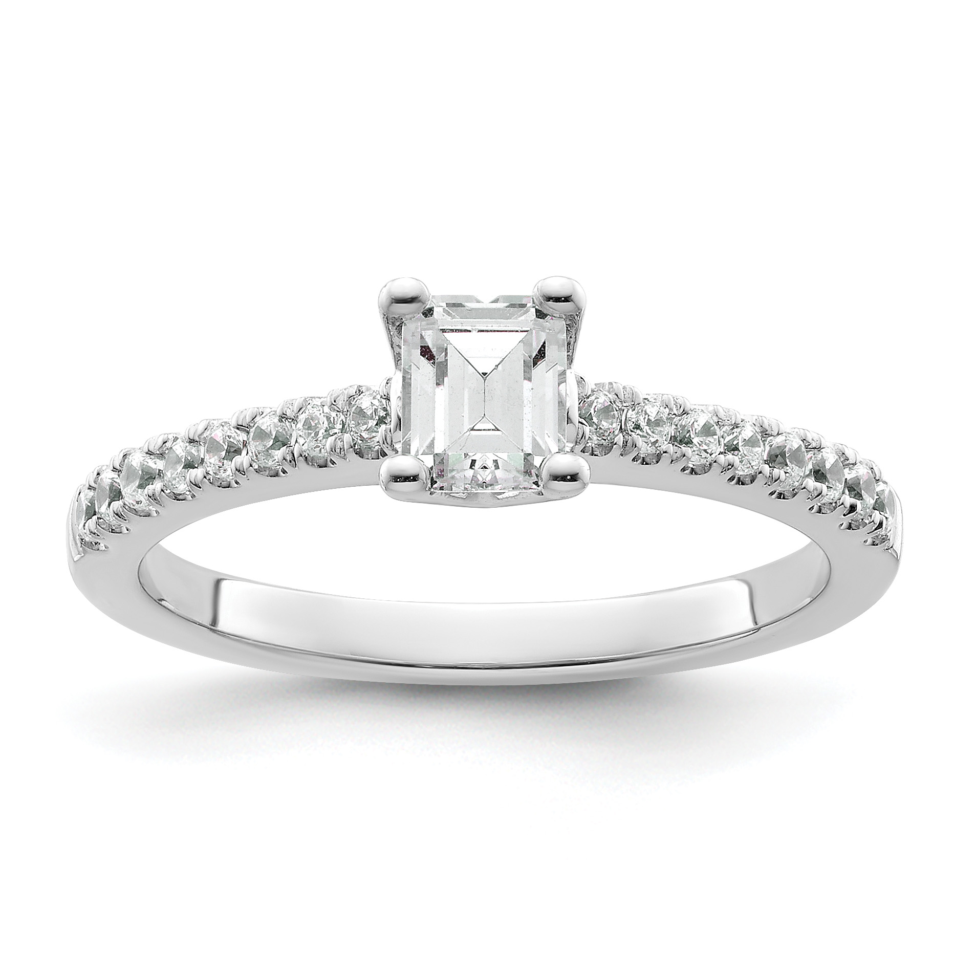 True Origin 14K White Gold 1/5 carat Lab Grown Diamond VS  D E F  Semi Mount Emerald Engagement Ring (RM2643E-050-WLD)