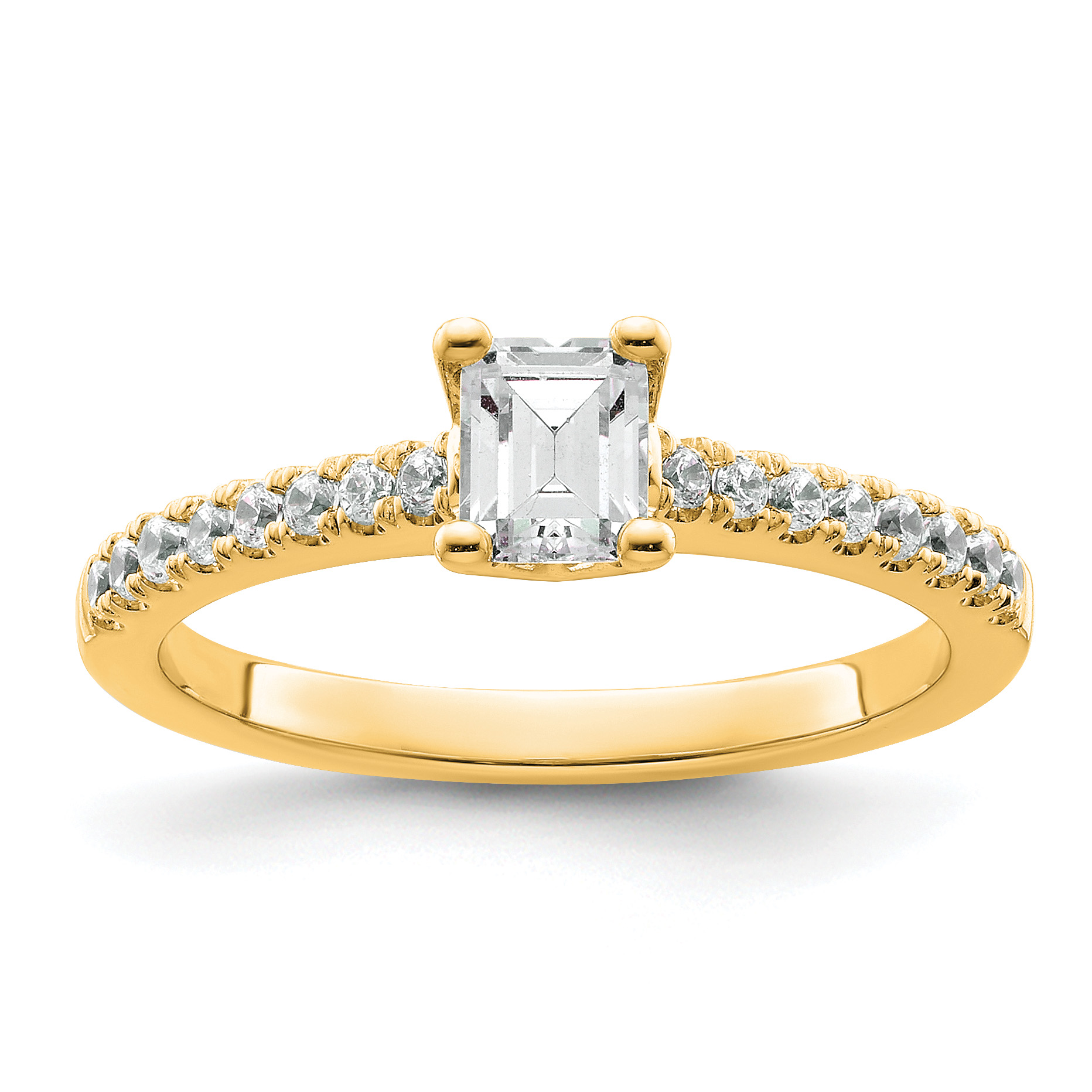True Origin 14K 1/5 carat Lab Grown Diamond VS  D E F  Semi Mount Emerald Engagement Ring (RM2643E-050-YLD)