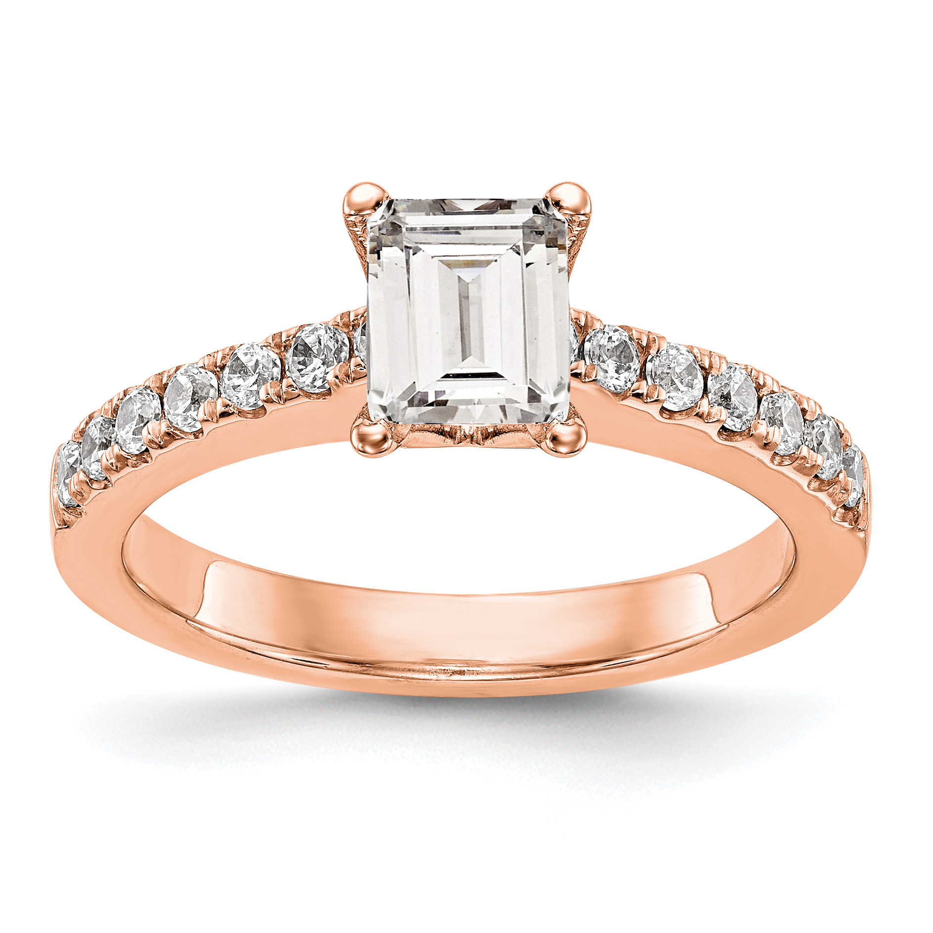 True Origin 14K Rose Gold 1/3 carat Lab Grown Diamond VS  D E F  Semi Mount Emerald Engagement Ring (RM2643E-100-RLD)