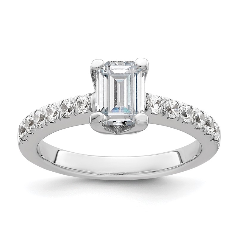 True Origin 14K White Gold 3/8 carat Lab Grown Diamond VS  D E F  Semi Mount Emerald Engagement Ring