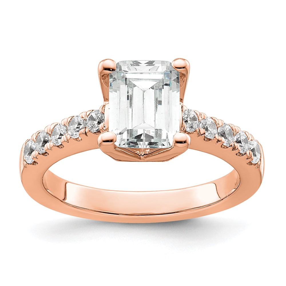 True Origin 14K Rose Gold 0.38 Carat Lab Grown Diamond VS+ F+ Semi-Mount Emerald Engagement Ring