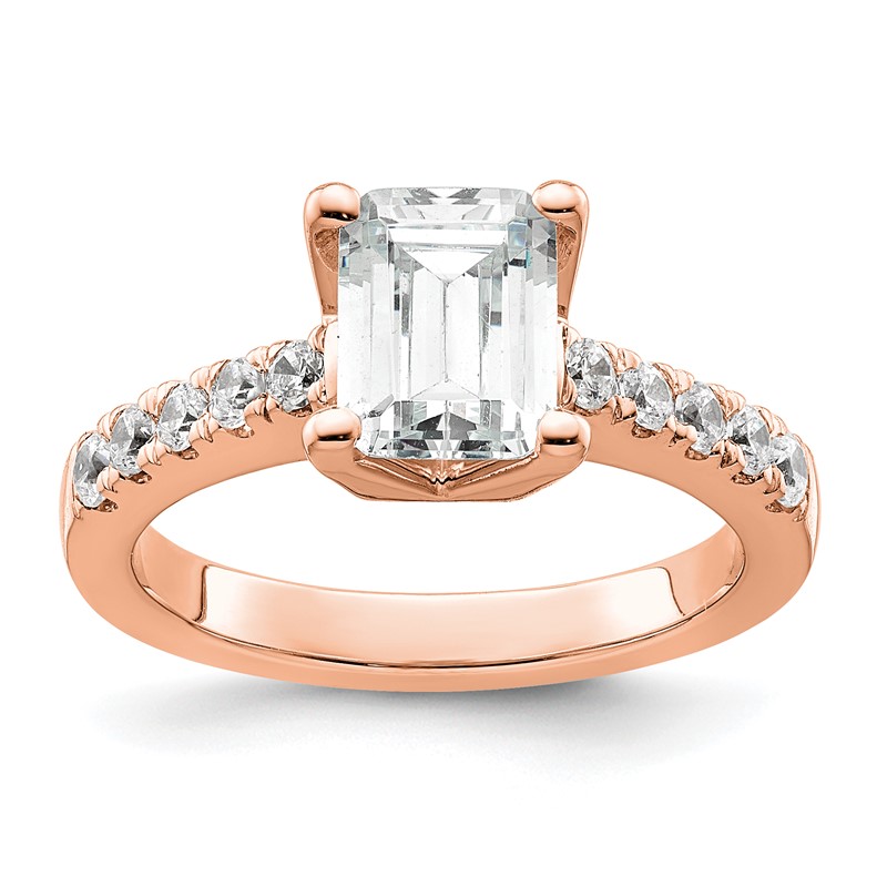 True Origin 14K Rose Gold 3/8 carat Lab Grown Diamond VS  D E F  Semi Mount Emerald Engagement Ring