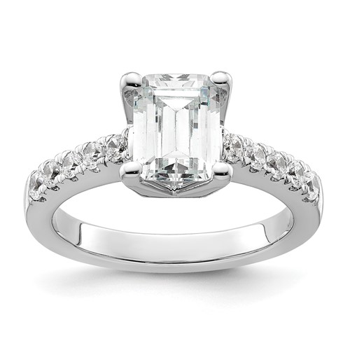 True Origin 14K White Gold 0.38 Carat Lab Grown Diamond VS+ F+ Semi-Mount Emerald Engagement Ring