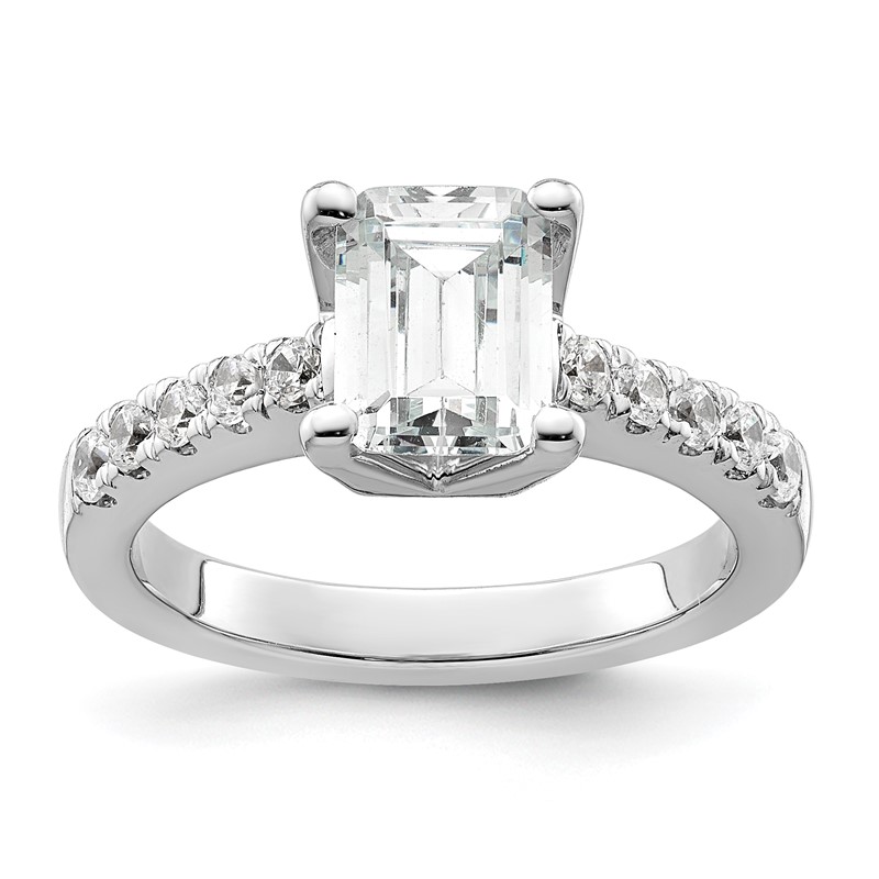 True Origin 14K White Gold 3/8 carat Lab Grown Diamond VS  D E F  Semi Mount Emerald Engagement Ring