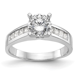 14K White Gold Peg Set Channel Princess Engagement Ring Mounting