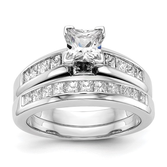 14K White Gold Peg Set Princess Channel Engagement Ring Mounting