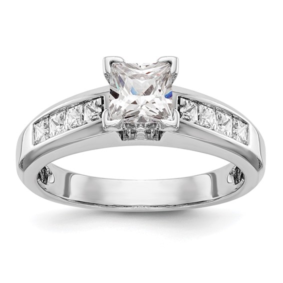 14K White Gold Peg Set Princess Channel Engagement Ring Mounting
