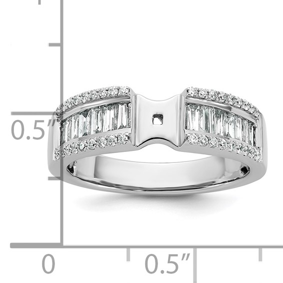 14K White Gold Peg Set 3/4 carat Round/Baguette Diamond Semi-mount Engagement Ring
