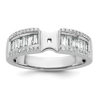 14K White Gold Peg Set 3/4 carat Round/Baguette Diamond Semi-mount Engagement Ring