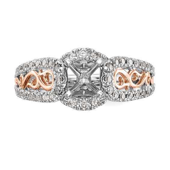 14k White Gold & Rose Gold Diamond Peg Set Semi-mount Engagement Ring