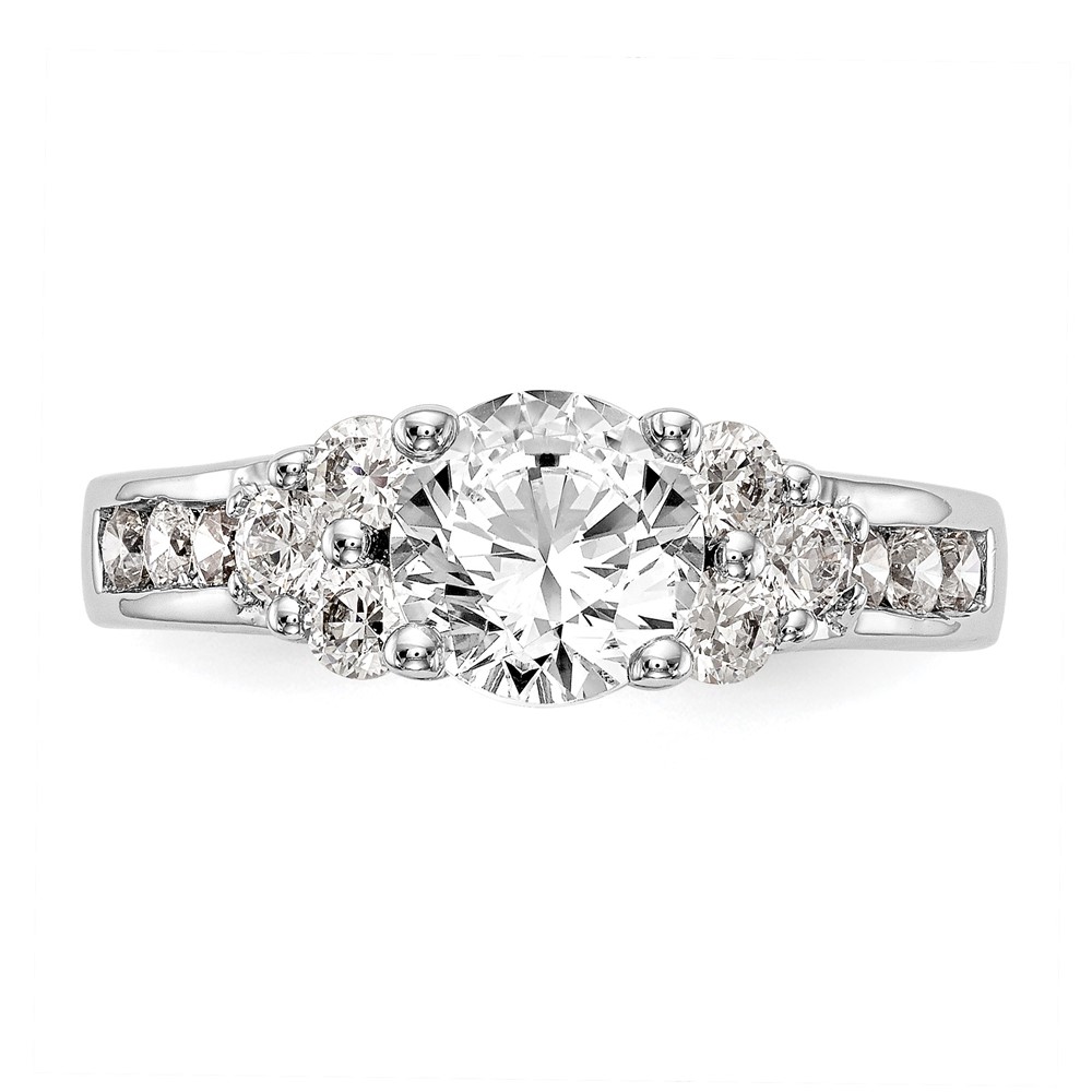 14k White Gold 3/4 carat Lab Grown Diamond VS/SI+ G+ 1 1/4 carat Center Round Semi Mount Channel Set Shared Prong Engagement Ring (RM2873E-125-7WLG)