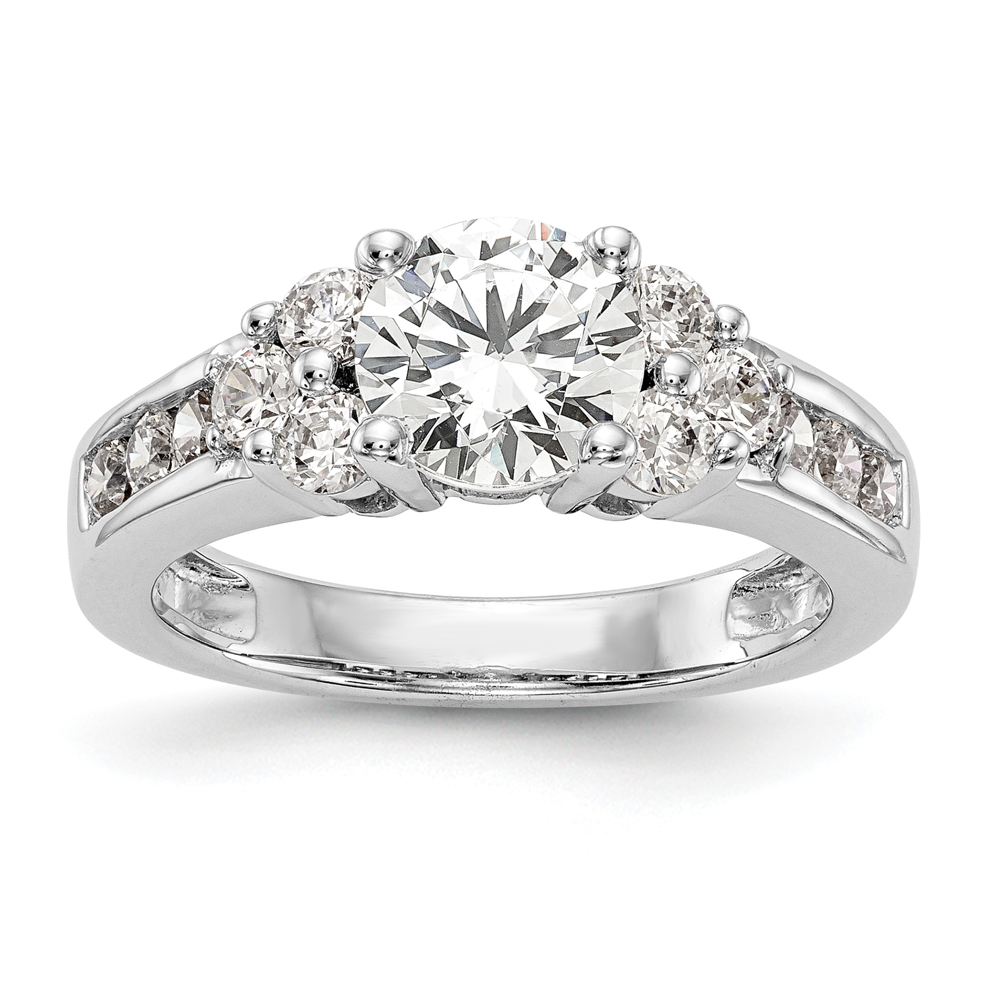 14k White Gold 3/4 carat Lab Grown Diamond VS/SI+ G+ 1 1/4 carat Center Round Semi Mount Channel Set Shared Prong Engagement Ring (RM2873E-125-7WLG)