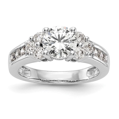 14K White Gold 0.75 Carat Lab Grown Diamond VS SI+ G+ 1.25 Carat Center Round Semi Mount Channel Set Shared Prong Engagement Ring