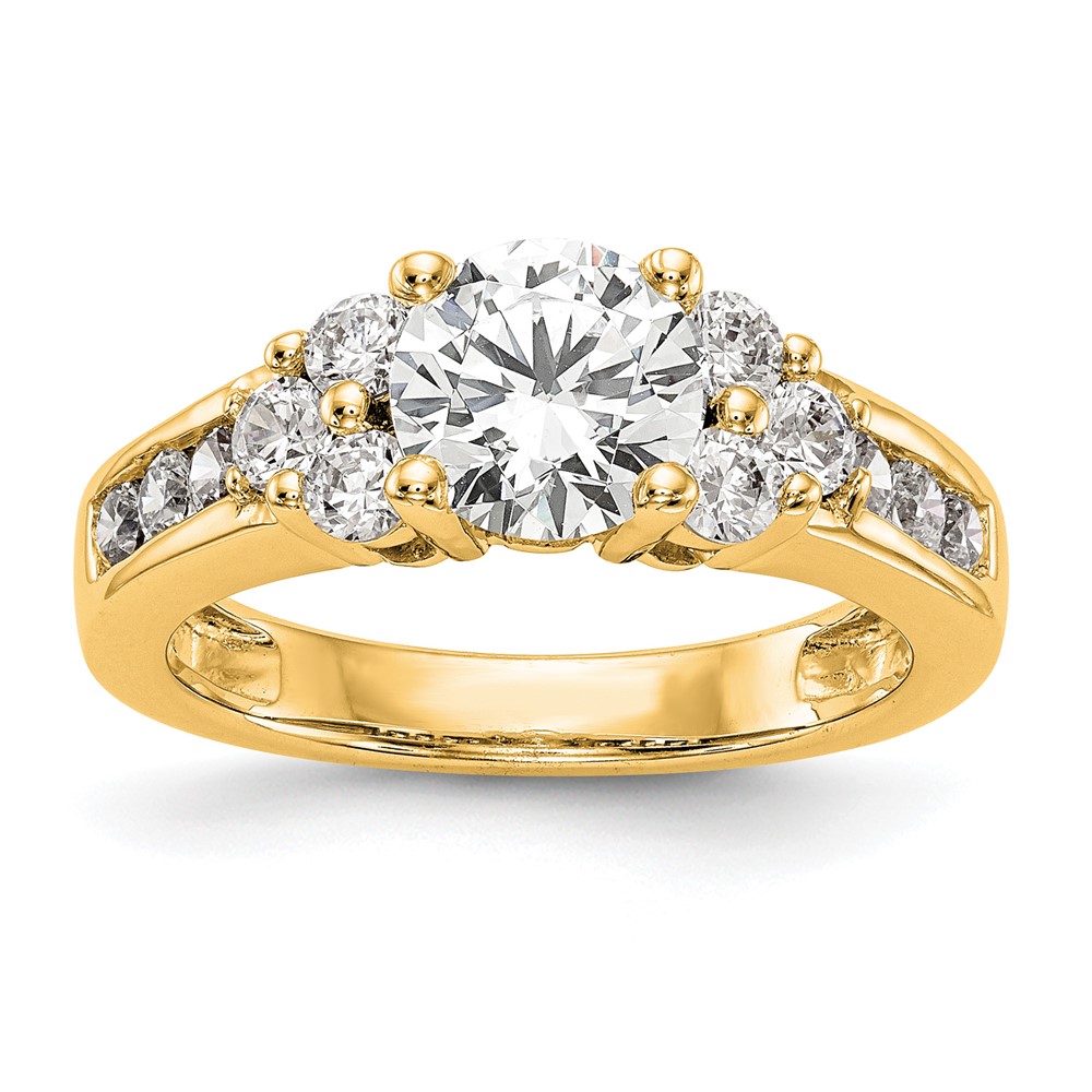14K Yellow Gold 0.75 Carat Lab Grown Diamond VS SI+ G+ 1.25 Carat Center Round Semi Mount Channel Set Shared Prong Engagement Ring