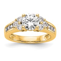 14K Yellow Gold 0.75 Carat Lab Grown Diamond VS SI+ G+ 1.25 Carat Center Round Semi Mount Channel Set Shared Prong Engagement Ring view 1