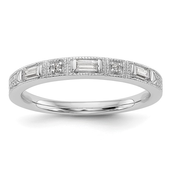 "14k White Gold (Holds 3-3.0x1.4mm Baguette, 2-1.2mm Round) Diamond Wedding Band Mounting"