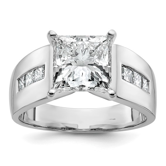 14K White Gold Peg Set Channel Princess Engagement Ring Mounting