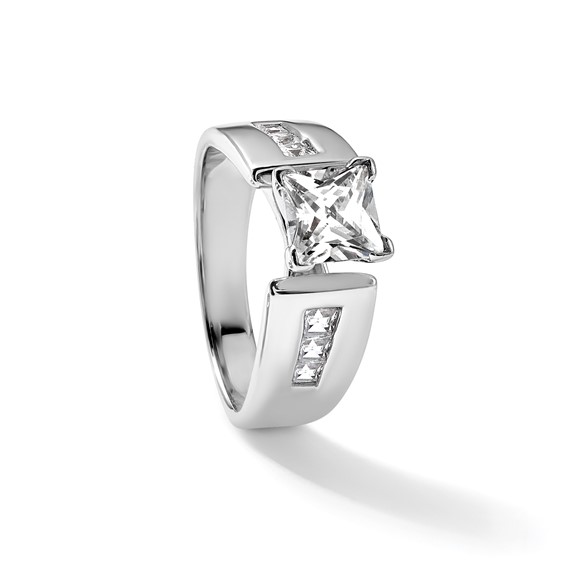 14K White Gold Peg Set Channel Princess Engagement Ring Mounting