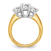 14K Two-tone Three Stone 0.50 Carat Center Round and 0.25 Carat Side Stone Engagement Ring Mounting view 2