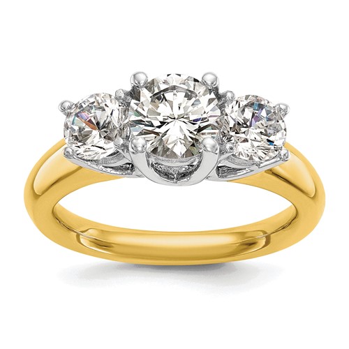 14K Two-tone Three Stone 0.75 Carat Center Round and 0.38 Carat Side Stone Engagement Ring Mounting