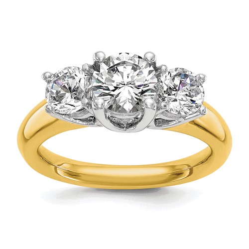 14K Two-tone Three Stone 1 Carat Center Round and 0.50 Carat Side Stone Engagement Ring Mounting