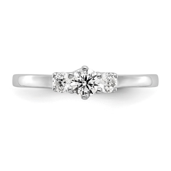 14K White Gold 3-Stone (Holds 1/4 carat (4.1mm) Round Center) Includes 2-2.7mm Round Side Diamonds Semi-Mount Engagement Ring