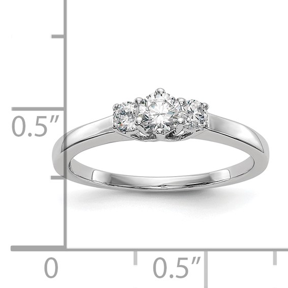 14K White Gold 3-Stone (Holds 1/4 carat (4.1mm) Round Center) Includes 2-2.7mm Round Side Diamonds Semi-Mount Engagement Ring