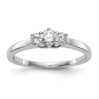 14K White Gold 3-Stone (Holds 1/4 carat (4.1mm) Round Center) Includes 2-2.7mm Round Side Diamonds Semi-Mount Engagement Ring